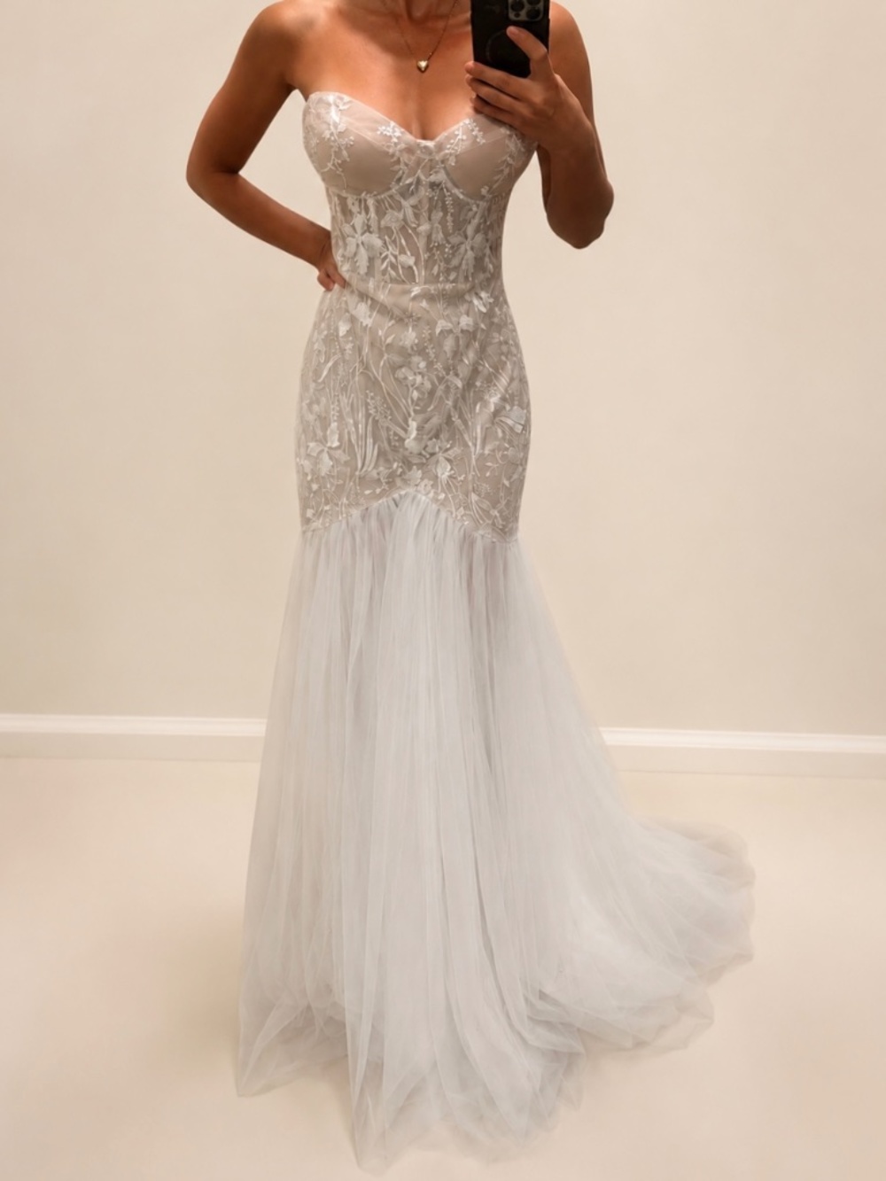 SHEIN Belle White Floral Embroidered Mermaid Wedding Dress M NWT